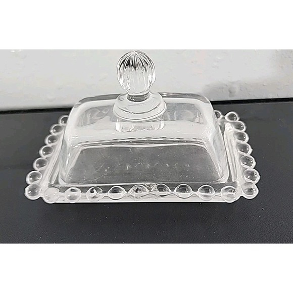 VINTAGE GLASS SMALL COVERED BUTTER DISH‎ PEARL COLLECTION CRYSTAL - Picture 1 of 6